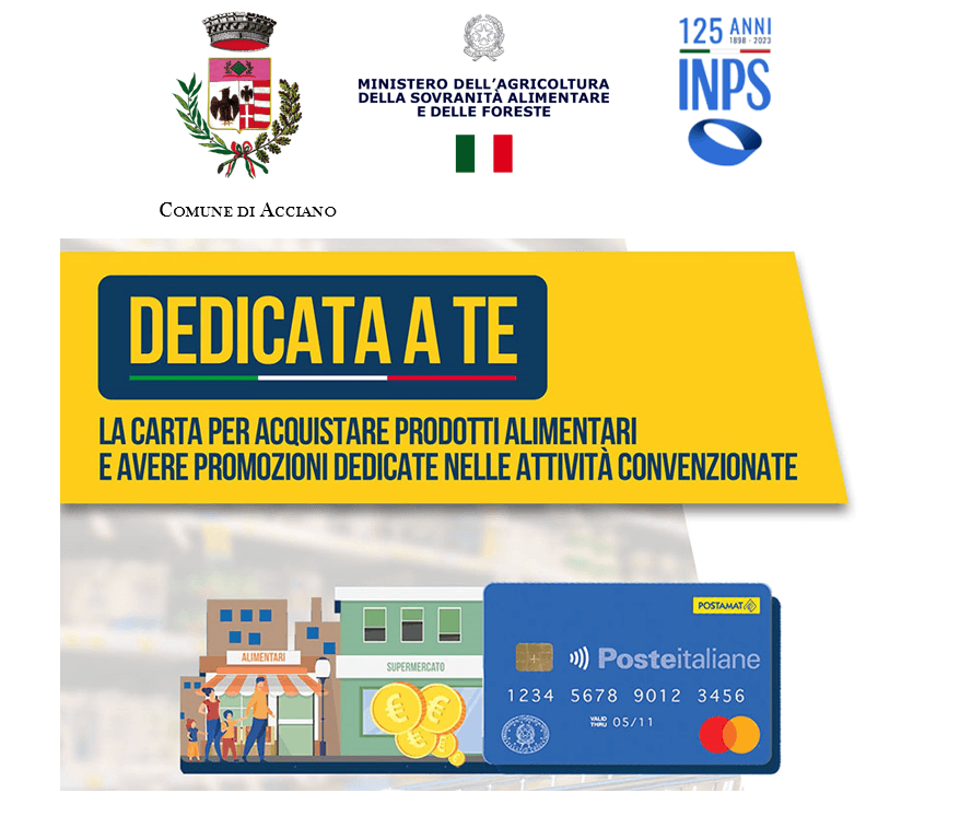 Comune di Acciano » CARTA SOLIDALE PER ACQUISTI DI BENI DI PRIMA NECESSITÀ A SOSTEGNO DI NUCLEI FAMILIARI IN STATO DI BISOGNO: INFORMAZIONI.
