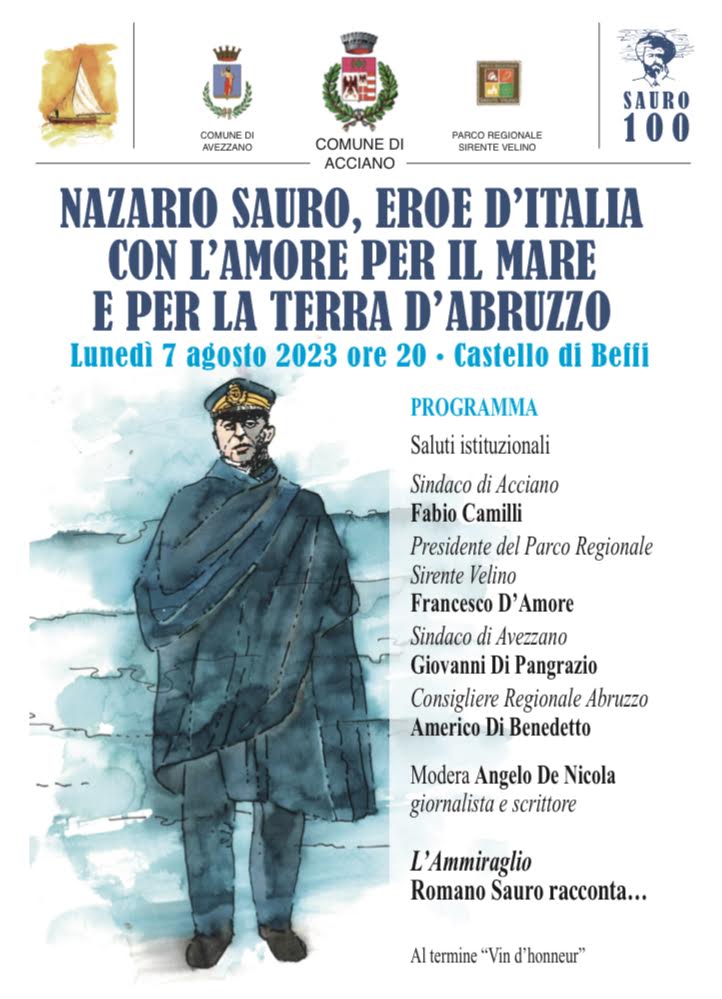 Comune di Acciano » 07.08.2023 ORE 20, CASTELLO DI BEFFI – NAZARIO SAURO, EROE D’ITALIA, CON L’AMORE PER IL MARE E PER LA TERRA D’ABRUZZO