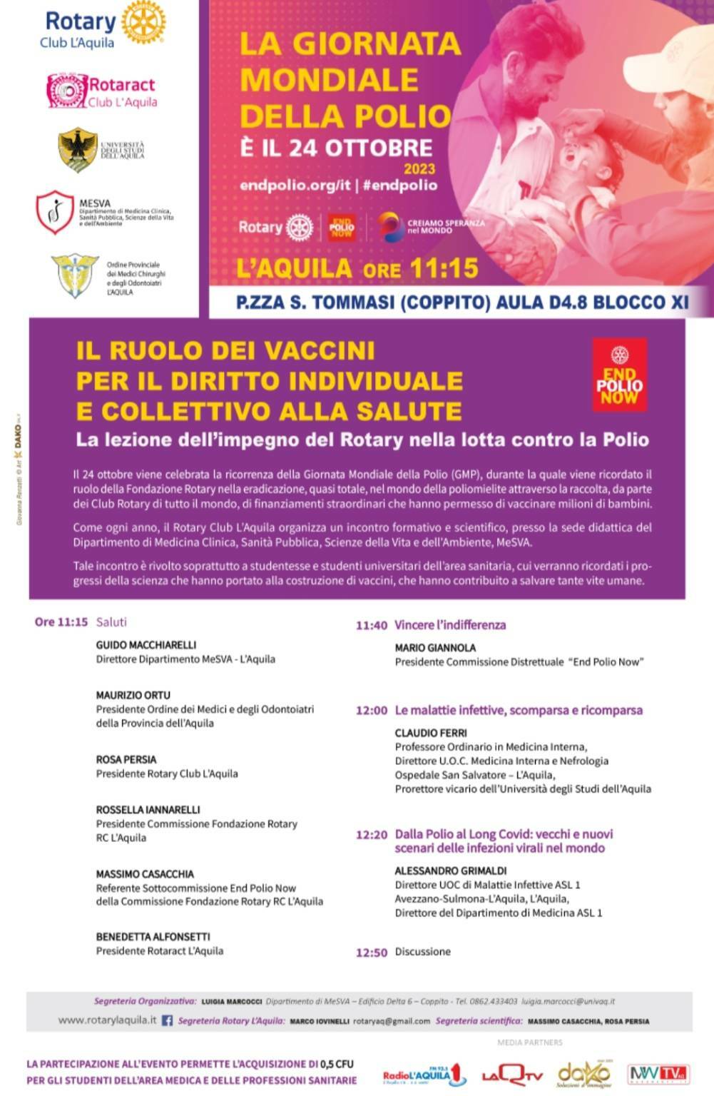 End Polio Now, l’importanza di continuare a garantire l’immunizzazione: giornata di studio targata Rotary Club L’Aquila