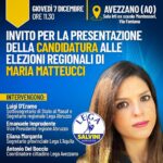 REGIONALI: GIOVEDI’ AD AVEZZANO PRESENTAZIONE CANDIDATURA MARIA MATTEUCCI | Ultime notizie di cronaca Abruzzo