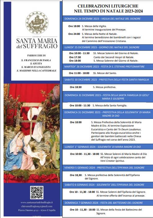 L’AQUILA: LE CELBRAZIONI DI NATALE NELLA CHIESA DI SANTA MARIA DEL SUFFRAGIO | Ultime notizie di cronaca Abruzzo