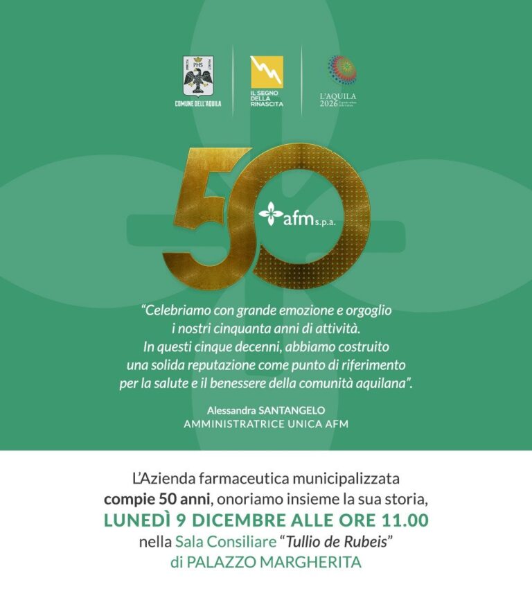 L’AQUILA: L’AFM COMPIE 50 ANNI, EVENTO A PALAZZO MARGHERITA | Notizie di cronaca