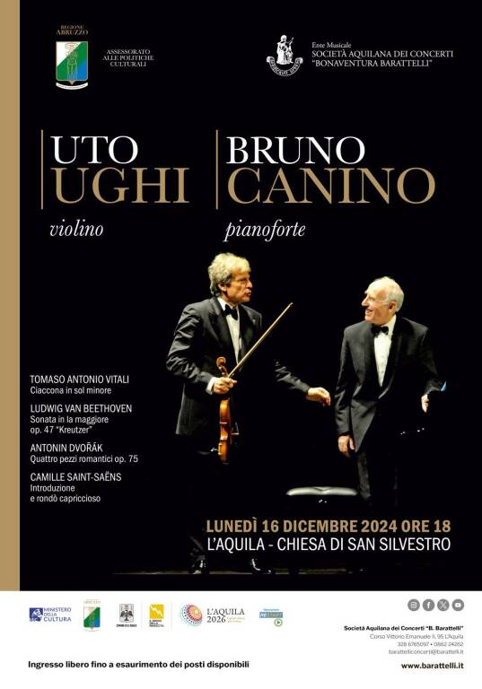 Uto Ughi e Bruno Canino in concerto all’Aquila