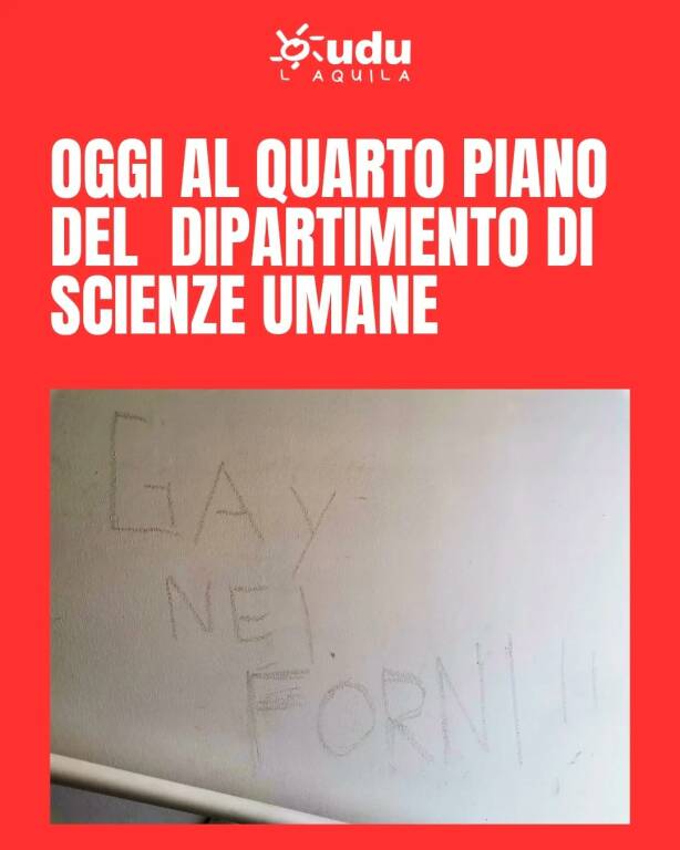 Univaq, scritta omofoba sulle pareti di Scienze Umane