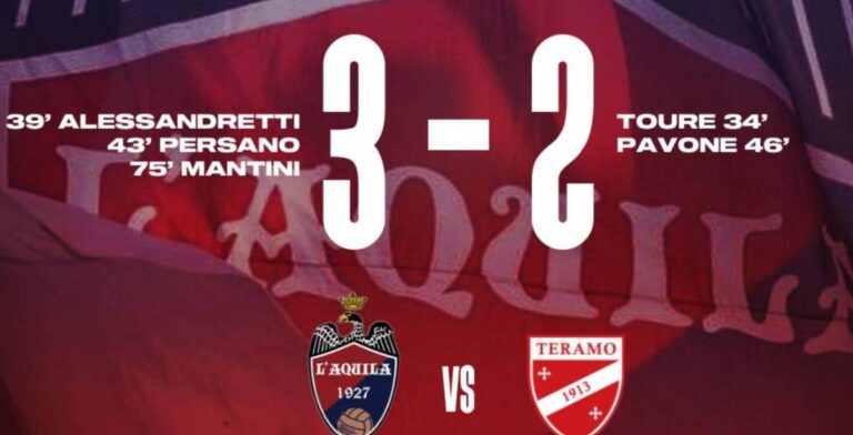 L’AQUILA 1927 VINCE IL DERBY CON IL TERAMO E CHIUDE AL SECONDO POSTO | Notizie di cronaca
